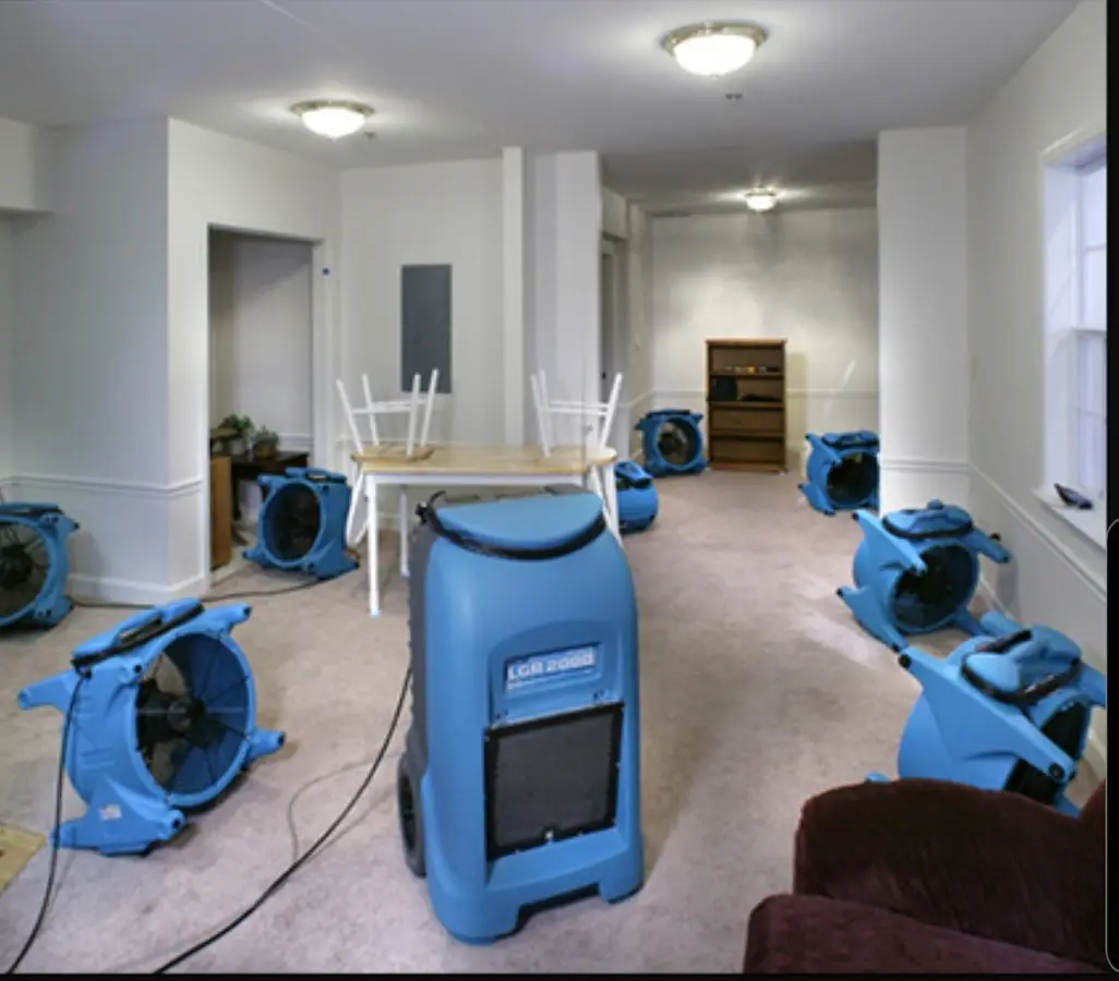Air movers and dehumidifier setup for Water Damage Restoration in Southborough